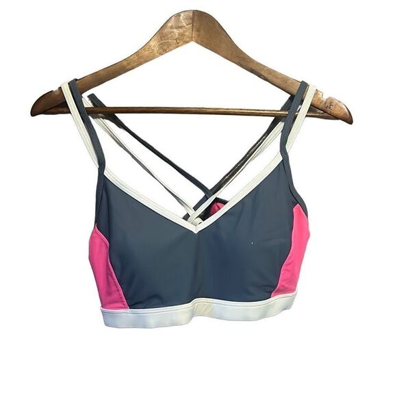 Free Country Gray & Pink Sports Bra Activewear Top Criss Cross Straps - Picture 1 of 4